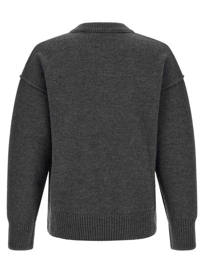 Cardigan by Ami Paris for men in wool gray & red features a nuanced silhouette with a refined and nuanced detailing for a sophisticated look.