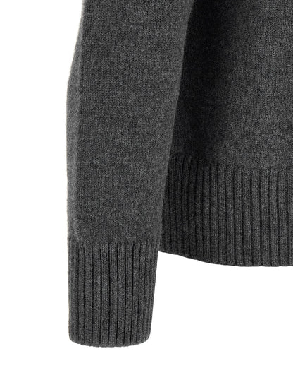 Cardigan by Ami Paris for men in wool gray & red features an impeccable silhouette, showcasing a sophisticated and detail for a truly impeccable finish.
