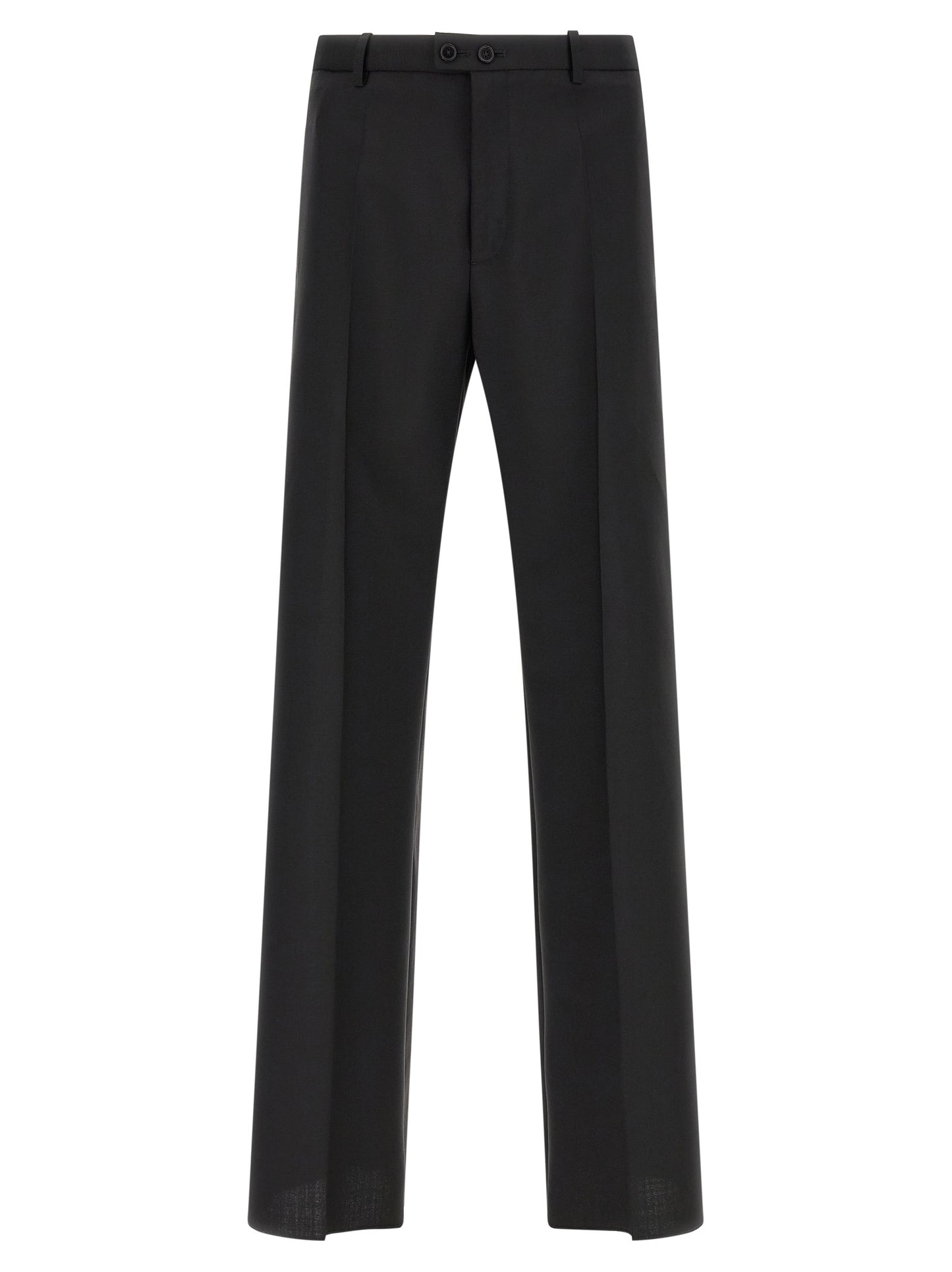 Trousers by Jil Sander for men in mohair virgin wool black features a tailored silhouette with a tailored straight-leg, defined by its long and a sophisticated .