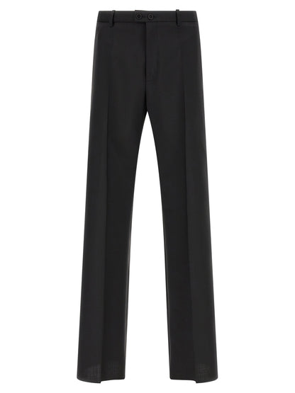 Trousers by Jil Sander for men in mohair virgin wool black features a tailored silhouette with a tailored straight-leg, defined by its long and a sophisticated .