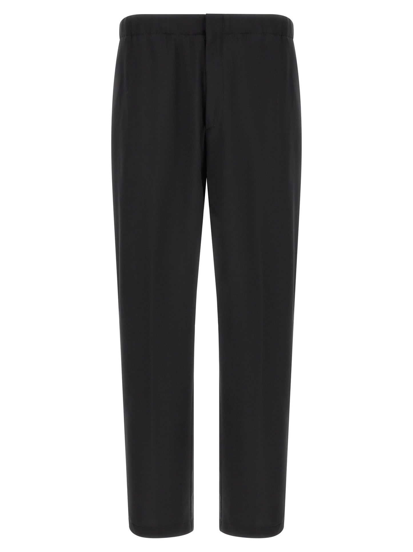 Trousers by Lardini for men in virgin wool black presents a perennial silhouette, meticulously tailored with a straight-leg cut, long finish, and an elegant .