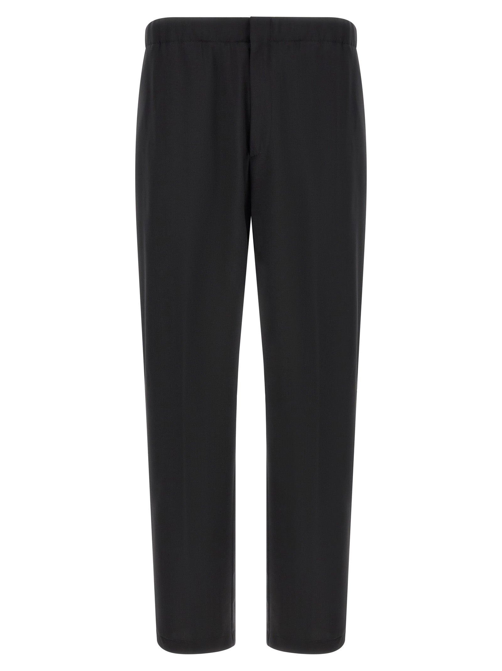 Trousers by Lardini for men in virgin wool black presents a perennial silhouette, meticulously tailored with a straight-leg cut, long finish, and an elegant .