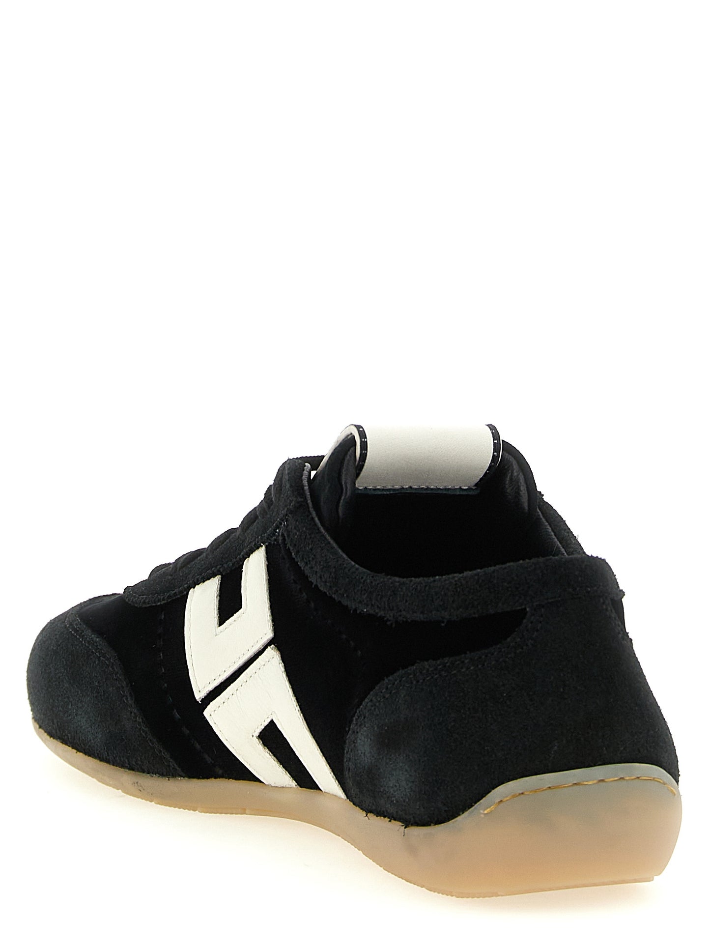 Sneakers by Elisabetta Franchi for women in plush velvet & nappa leather bicolour, black, honey & white presents a on trend silhouette from the Women's Low Top Plush Velvet & Nappa Leather Sneakers collection, showcasing a on trend low-top style for an elevated aesthetic.