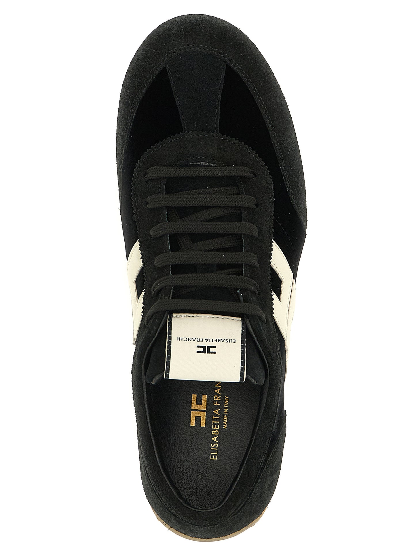 Sneakers by Elisabetta Franchi for women in plush velvet & nappa leather bicolour, black, honey & white presents a impeccable silhouette as Women's Low Top Plush Velvet & Nappa Leather Sneakers, expertly defined by a impeccable low-top style for a impeccable, high-fashion look.