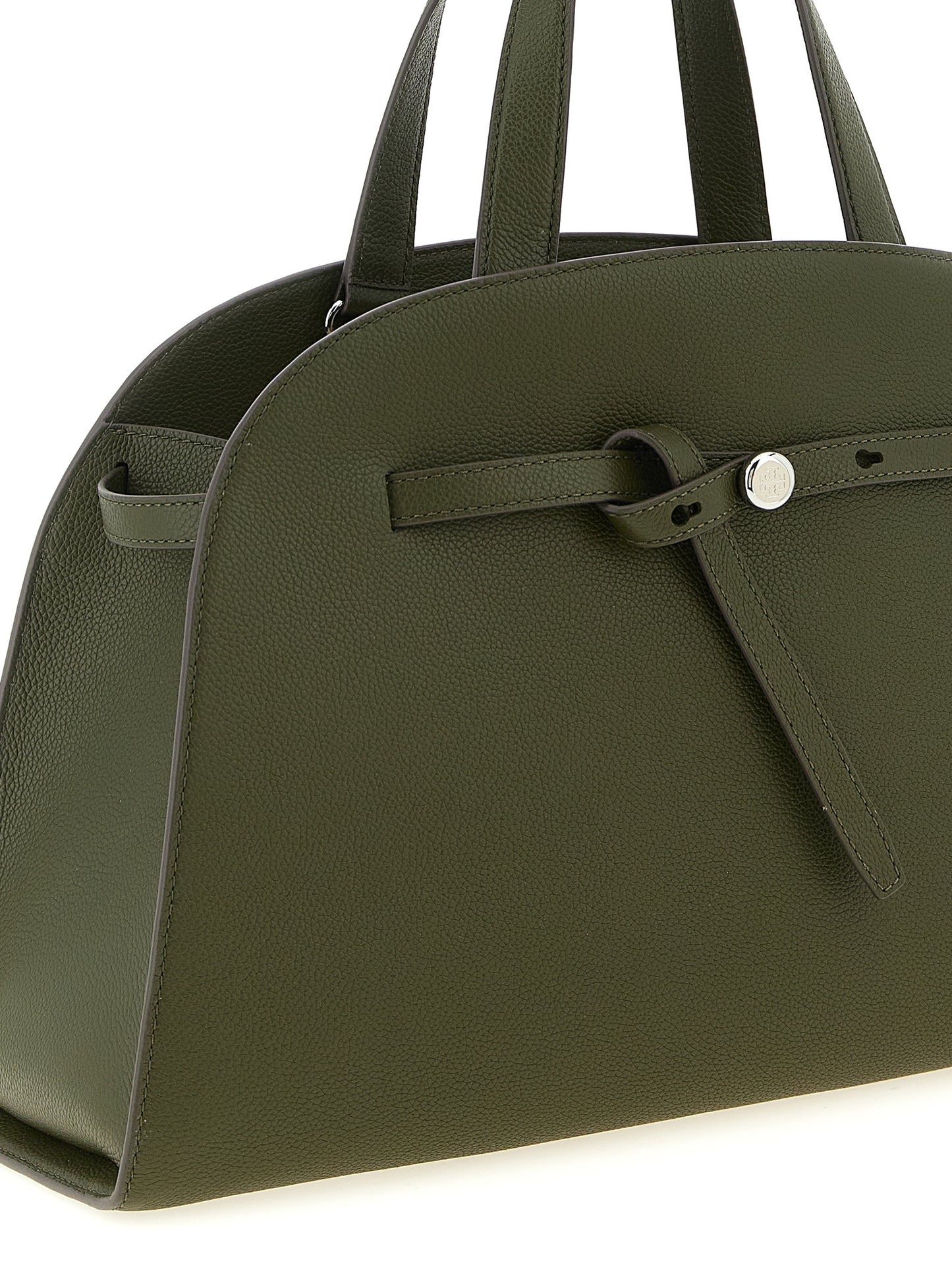 Handbag by Tory Burch for women in bos taurus cowhide leather bicolour, green, olive & silver features a refined silhouette, showcasing a secure zipper & hook, organized , and versatile detachable-strap & belt-strap for a refined finish.