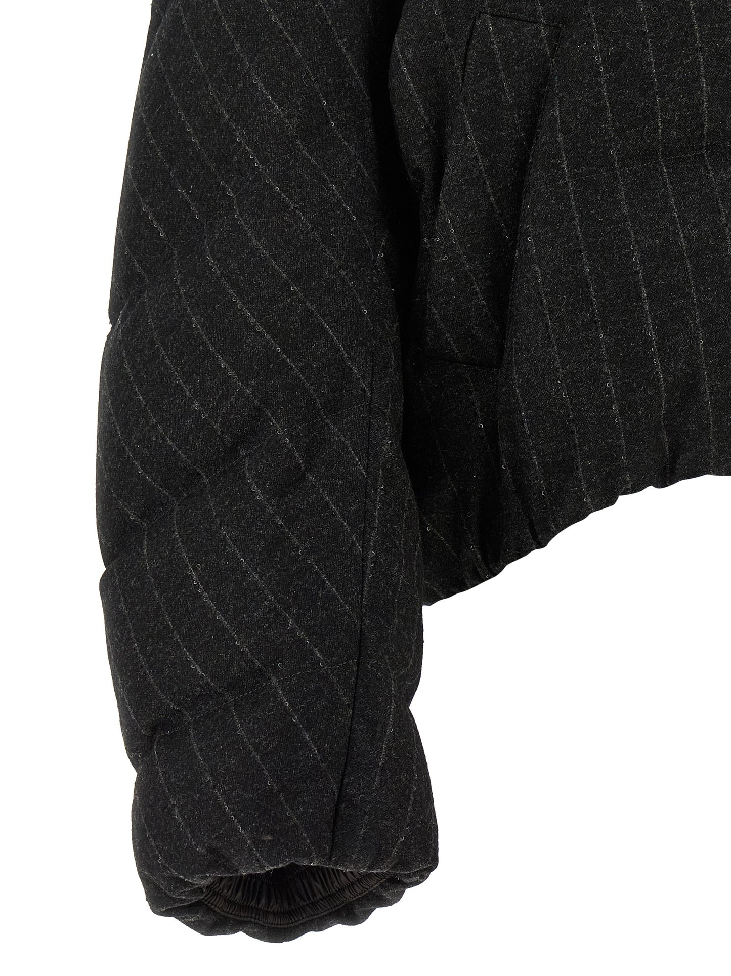 Puffer Jacket by Brunello Cucinelli for women in virgin cashmere wool viscose & sequins gray, patterned & pinstripe features a city-ready silhouette, detailed with insulated and a city-ready .