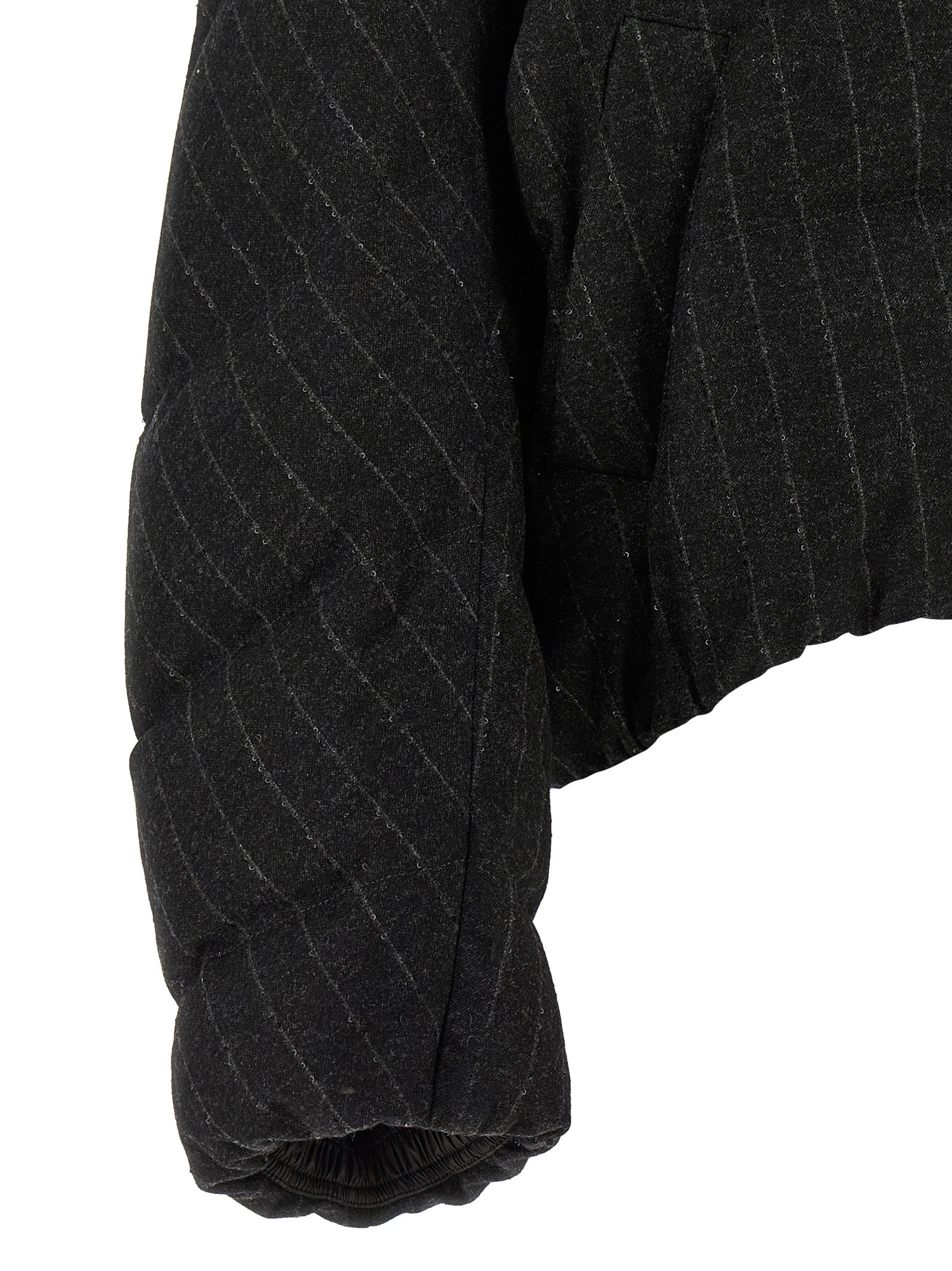 Puffer Jacket by Brunello Cucinelli for women in virgin cashmere wool viscose & sequins gray, patterned & pinstripe features a city-ready silhouette, detailed with insulated and a city-ready .