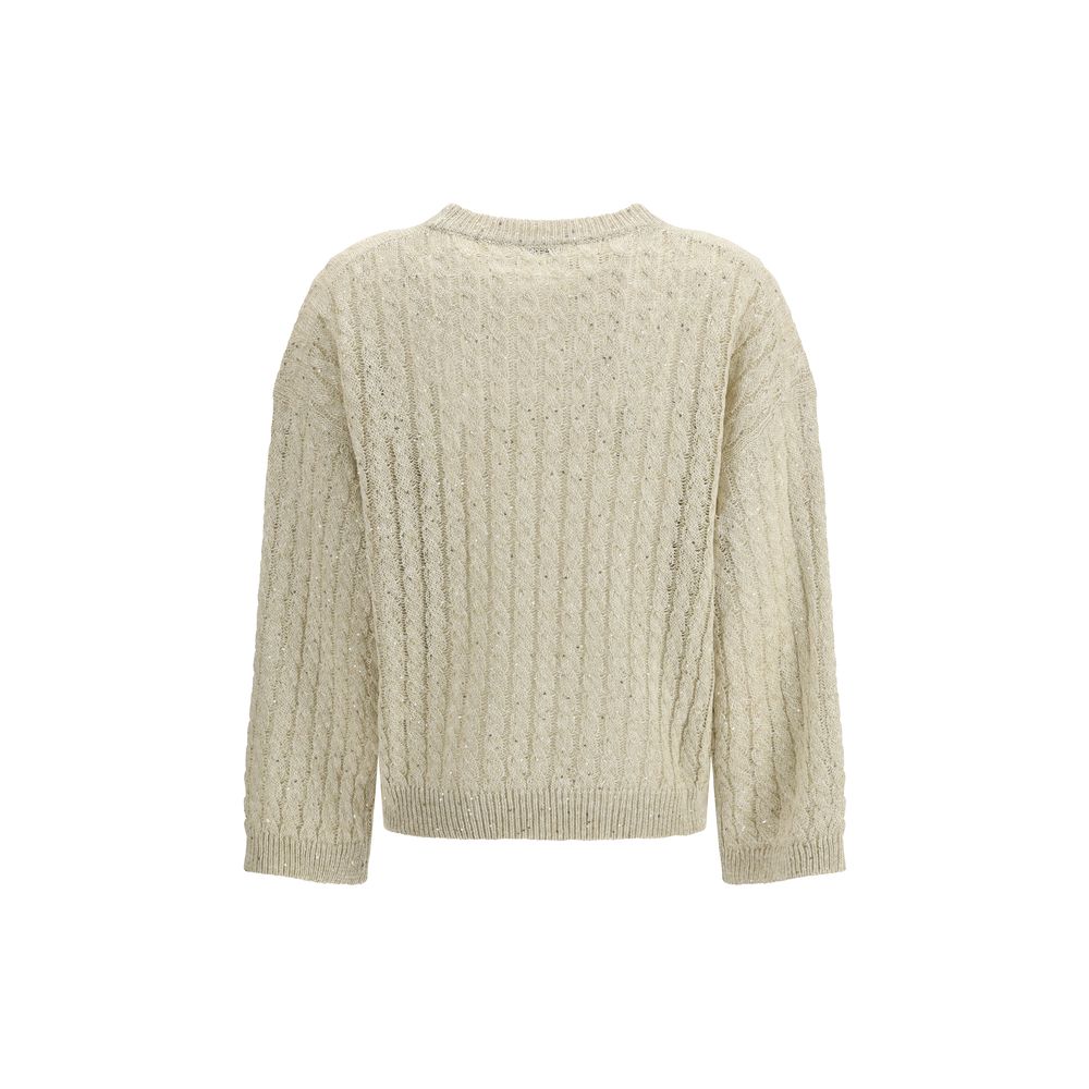 Sweatshirt by Brunello Cucinelli for women in linen nylon & sequins beige features a unrivaled silhouette with a refined crew neckline and unrivaled detailing for a sophisticated look.