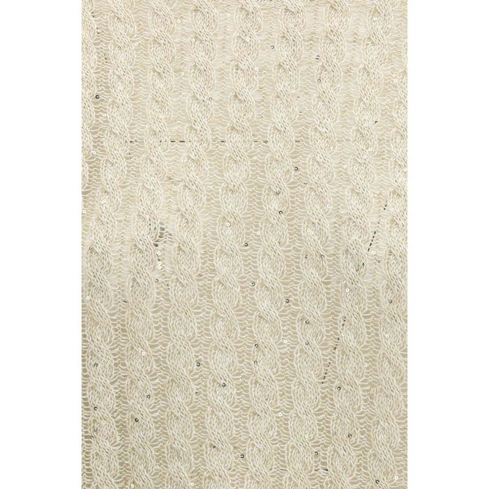 Sweatshirt by Brunello Cucinelli for women in linen nylon & sequins beige showcases a slouchy chic silhouette, artfully detailed with a slouchy chic and for a slouchy chic finish.