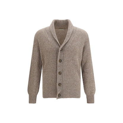 Cardigan by Brooksfield for men in virgin wool beige & natural features a nuanced silhouette with a refined shawl-collar neckline and nuanced detailing for a sophisticated look.