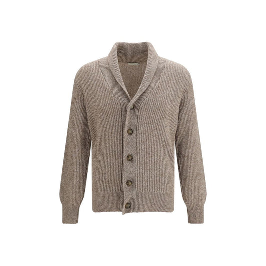 Cardigan by Brooksfield for men in virgin wool beige & natural features a nuanced silhouette with a refined shawl-collar neckline and nuanced detailing for a sophisticated look.