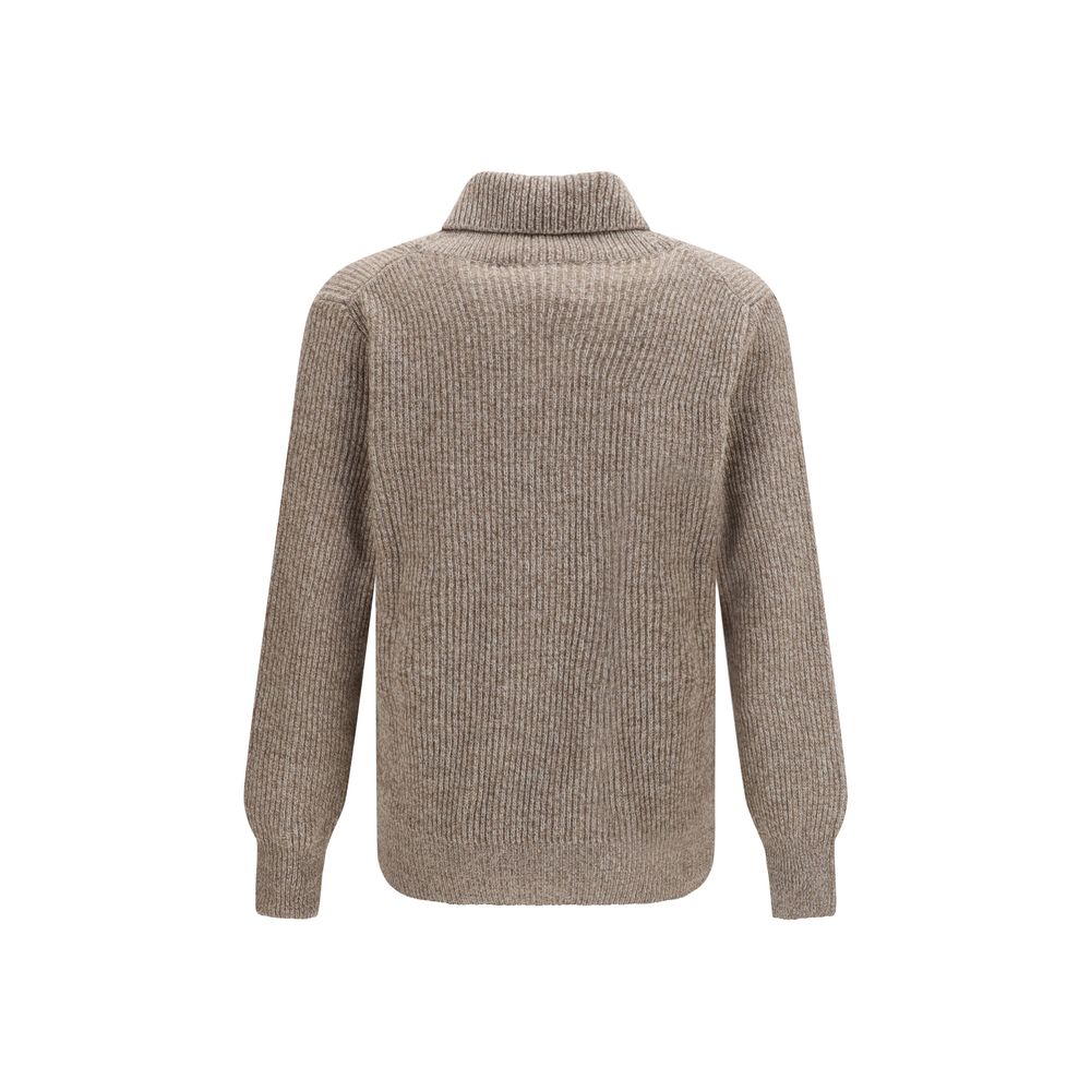 Cardigan by Brooksfield for men in virgin wool beige & natural features an crisp silhouette, showcasing a sophisticated shawl-collar neckline and detail for a truly crisp finish.