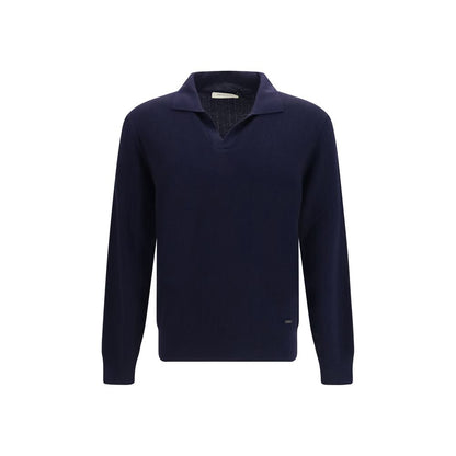 Cardigan by Brooksfield for men in virgin wool blue & natural showcases a luxurious silhouette, meticulously detailed with a sophisticated shawl-collar neckline and for a refined finish.