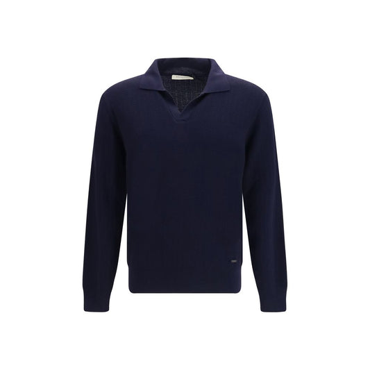 Cardigan by Brooksfield for men in virgin wool blue & natural showcases a luxurious silhouette, meticulously detailed with a sophisticated shawl-collar neckline and for a refined finish.
