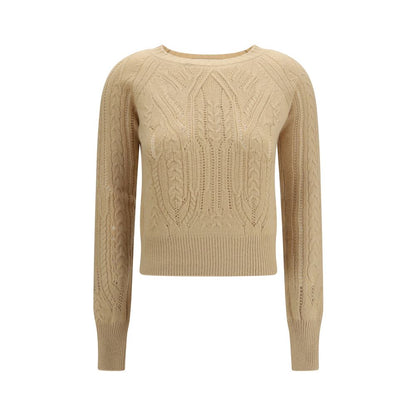 This Sweater by Ermanno Scervino for women in cashmere & capra leather beige & patterned presents a understated silhouette, featuring a sophisticated round neckline and long-sleeve for a understated finish.