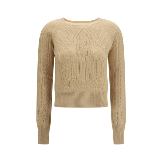 This Sweater by Ermanno Scervino for women in cashmere & capra leather beige & patterned presents a understated silhouette, featuring a sophisticated round neckline and long-sleeve for a understated finish.