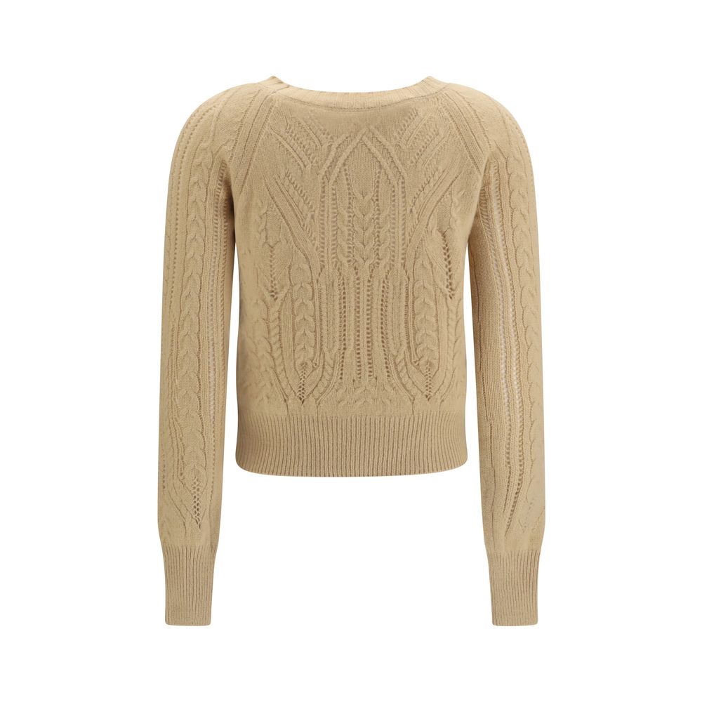 Sweater by Ermanno Scervino for women in cashmere & capra leather beige & patterned showcases a downtown chic silhouette, artfully finished with a downtown chic round neckline and for a sophisticated, high-end look.