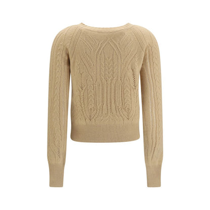 Sweater by Ermanno Scervino for women in cashmere & capra leather beige & patterned showcases a downtown chic silhouette, artfully finished with a downtown chic round neckline and for a sophisticated, high-end look.