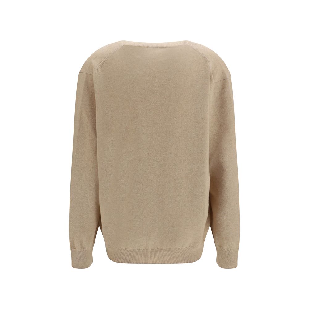 Sweater by Malo for women in cashmere & capra leather beige showcases a discreet silhouette, finished with a discreet v-neck neckline and for a discreet look.