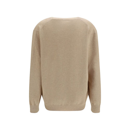 Sweater by Malo for women in cashmere & capra leather beige showcases a discreet silhouette, finished with a discreet v-neck neckline and for a discreet look.