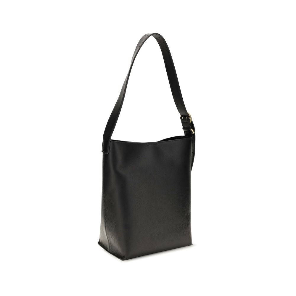 This Tote Handbag by Jil Sander for women in bos taurus calf leather and black presents a sculptural silhouette featuring a secure , ample , and versatile for a sculptural finish.