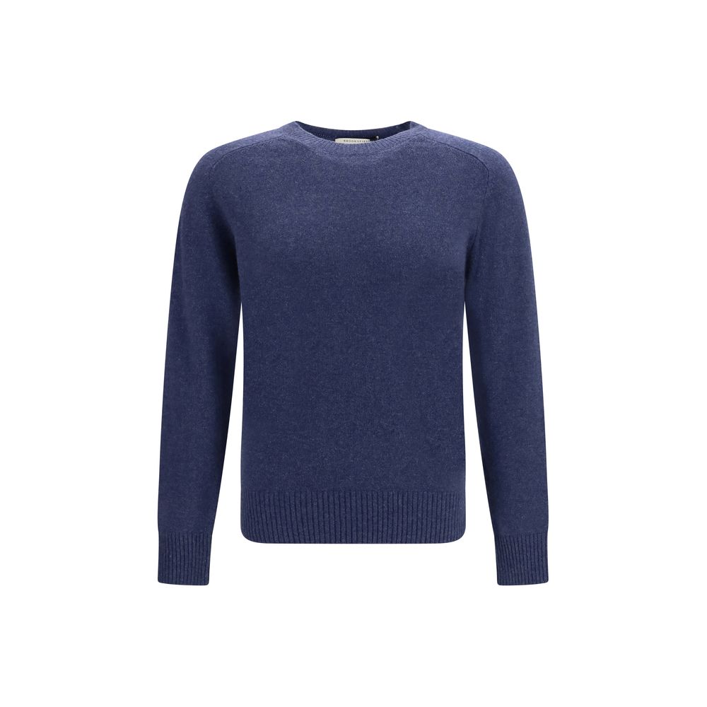 Sweater by Brooksfield for men in cashmere & capra leather blue showcases a sumptuous silhouette, artfully finished with a sumptuous crew neckline and long-sleeve for a sophisticated, sumptuous look.