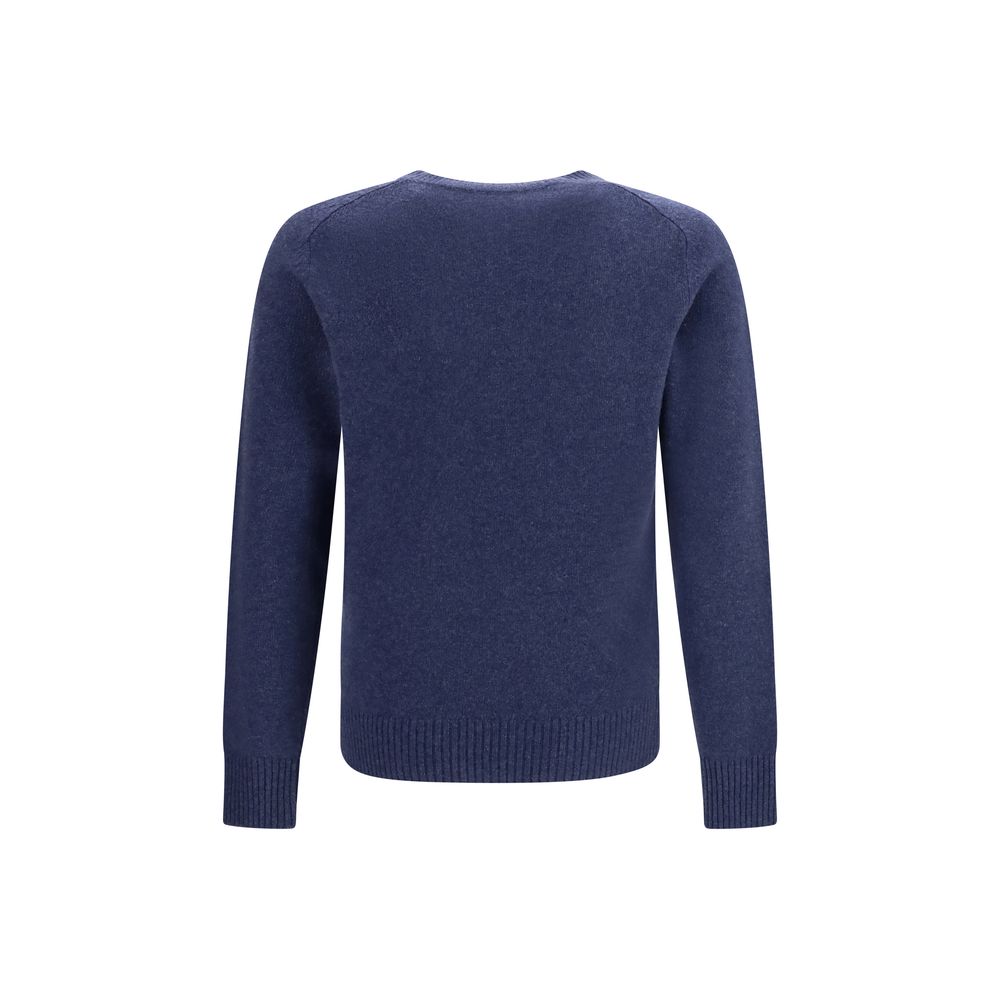 Sweater by Brooksfield for men in cashmere & capra leather blue showcases a discreet silhouette, finished with a discreet crew neckline and for a discreet look.