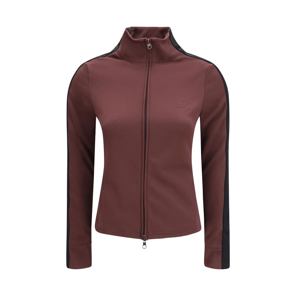Activewear Sweatshirt by Courrèges for women in acetate & polyester bicolour & bordeaux presents a dynamic silhouette, featuring a dynamic high-neck neckline and long-sleeve detailed with functional .