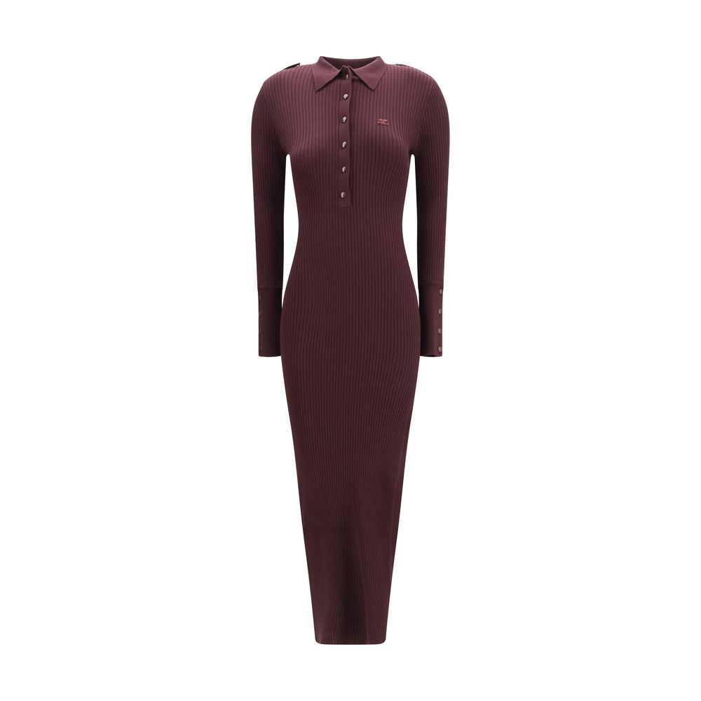 Dress by Courrèges for women in viscose polyester & acetate purple features a dramatic silhouette, showcasing an elegant and that flows into a dramatic long.