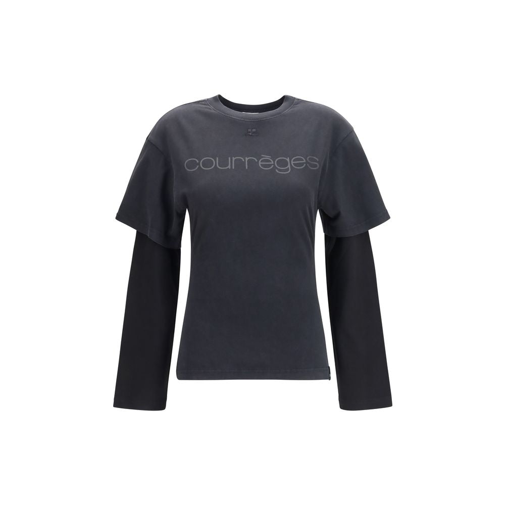 Activewear T-Shirt by Courrèges for women in cotton & acetate black & print features an contemporary design with , a short-sleeve; long-sleeve length, and a contemporary crew neckline.