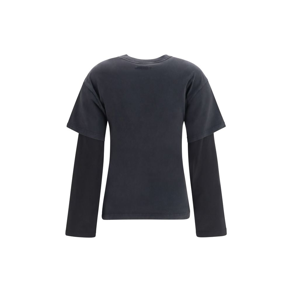 Activewear T-Shirt by Courrèges for women in cotton & acetate black & print features an athletic silhouette with sleeves and a crew neckline neckline, enhanced by high-performance .
