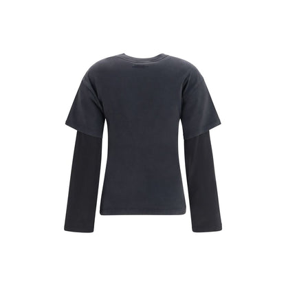 Activewear T-Shirt by Courrèges for women in cotton & acetate black & print features an athletic silhouette with sleeves and a crew neckline neckline, enhanced by high-performance .