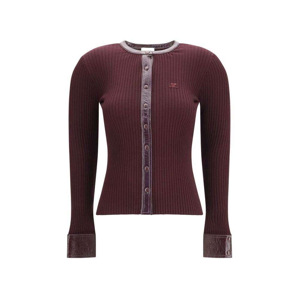 Cardigan by Courrèges for women in vinyl polyester viscose bordeaux features an crisp silhouette, showcasing a sophisticated crew neckline and long-sleeve detail for a truly crisp finish.