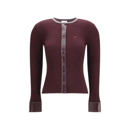 Cardigan by Courrèges for women in vinyl polyester viscose bordeaux features an crisp silhouette, showcasing a sophisticated crew neckline and long-sleeve detail for a truly crisp finish.
