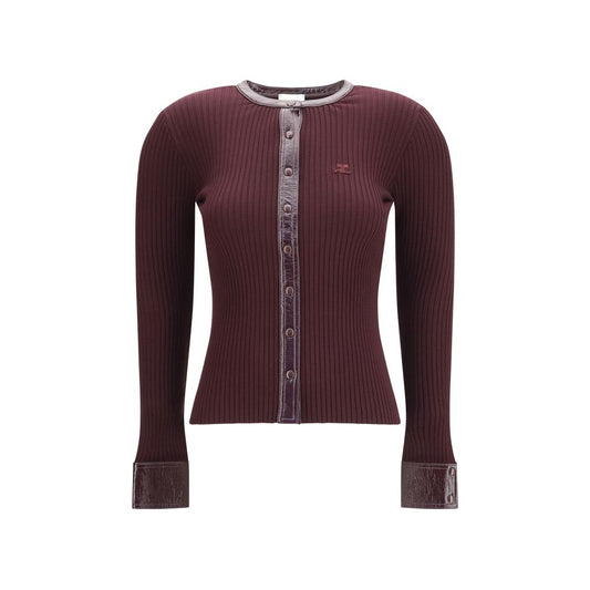 Cardigan by Courrèges for women in vinyl polyester viscose bordeaux features an crisp silhouette, showcasing a sophisticated crew neckline and long-sleeve detail for a truly crisp finish.