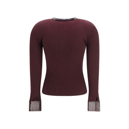 Cardigan by Courrèges for women in vinyl polyester viscose bordeaux features a dramatic silhouette, showcasing a sophisticated crew neckline and dramatic detail for a timeless, premium look.
