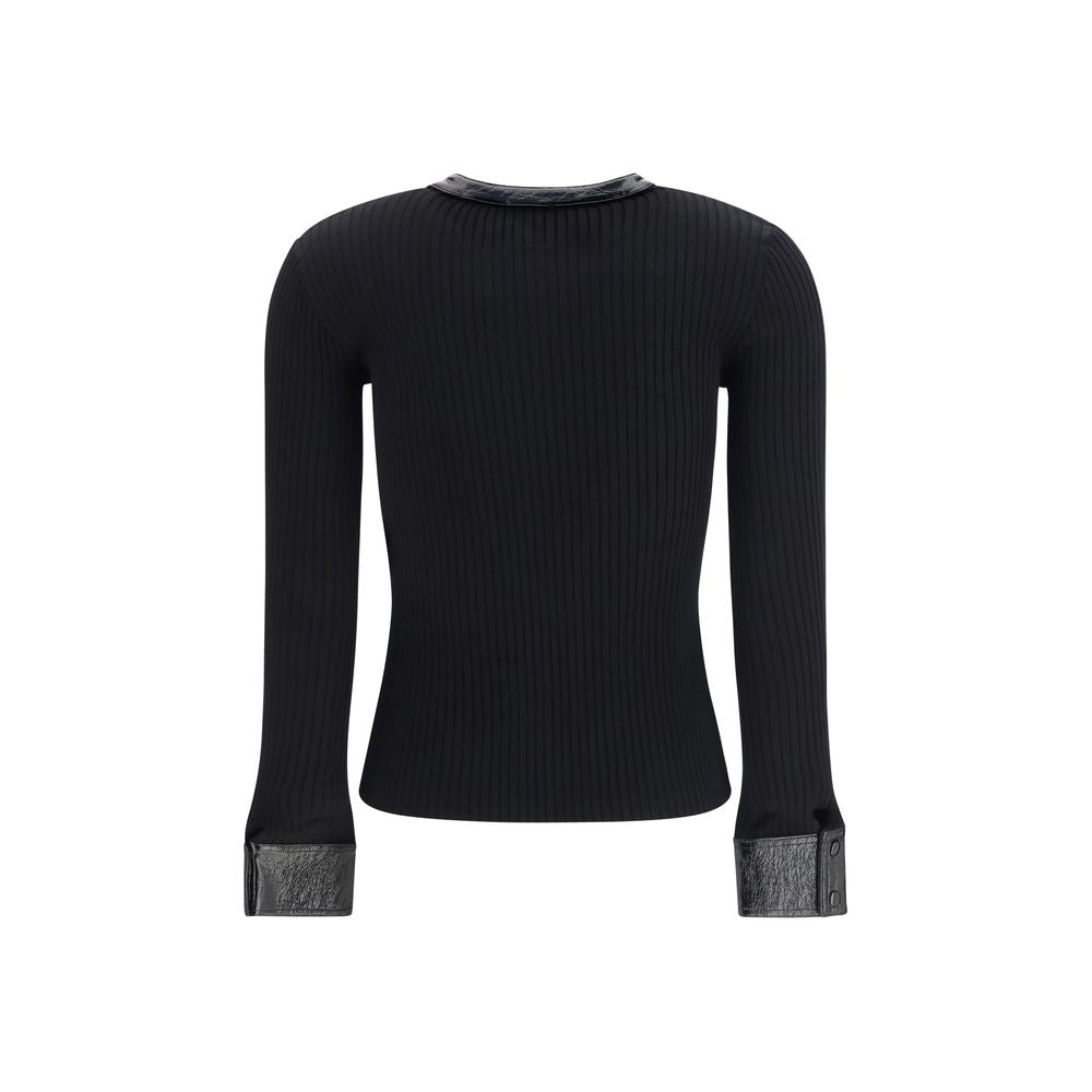 Cardigan by Courrèges for women in vinyl polyester viscose black presents a textural silhouette, artfully finished with a textural crew neckline and for a sophisticated, textural look.