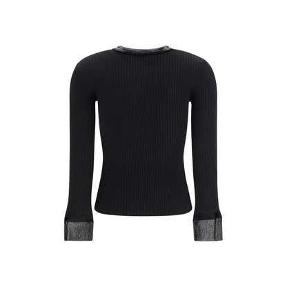 Cardigan by Courrèges for women in vinyl polyester viscose black presents a textural silhouette, artfully finished with a textural crew neckline and for a sophisticated, textural look.