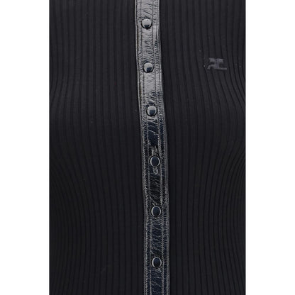 Cardigan by Courrèges for women in vinyl polyester viscose black features a nuanced silhouette with a refined crew neckline and nuanced detailing for a sophisticated look.