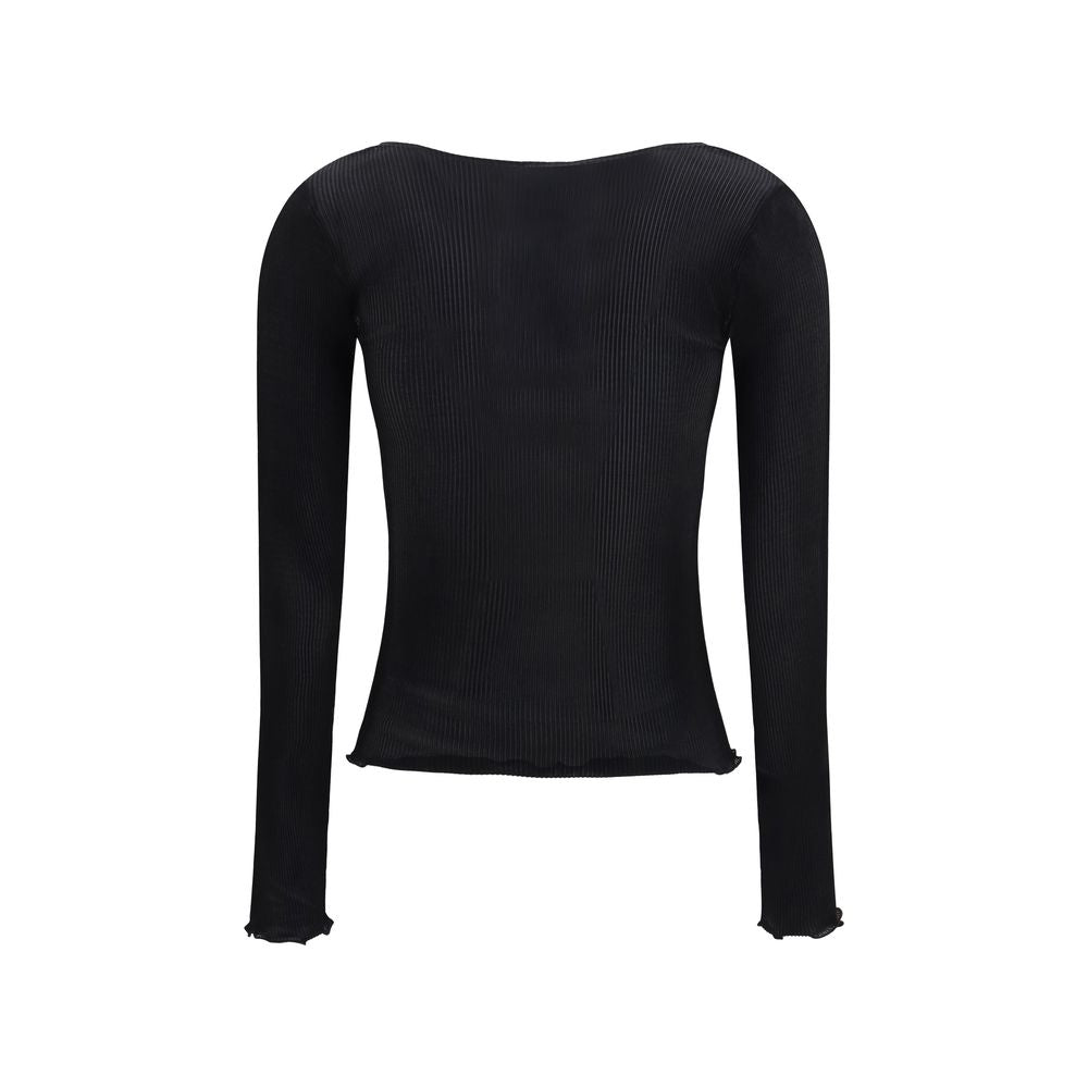Blouse by Saint Laurent for women in silk black showcases a sublime silhouette, artfully detailed with a sublime v-neck neckline and for a sophisticated, sublime finish.