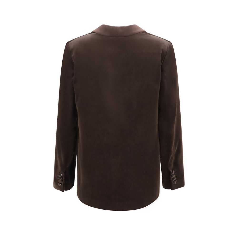Blazer by Lardini for women in cotton modal velvet brown presents a distinguished silhouette, detailed with a distinguished lapel notch-lapel neckline and distinctive for a truly sophisticated finish.