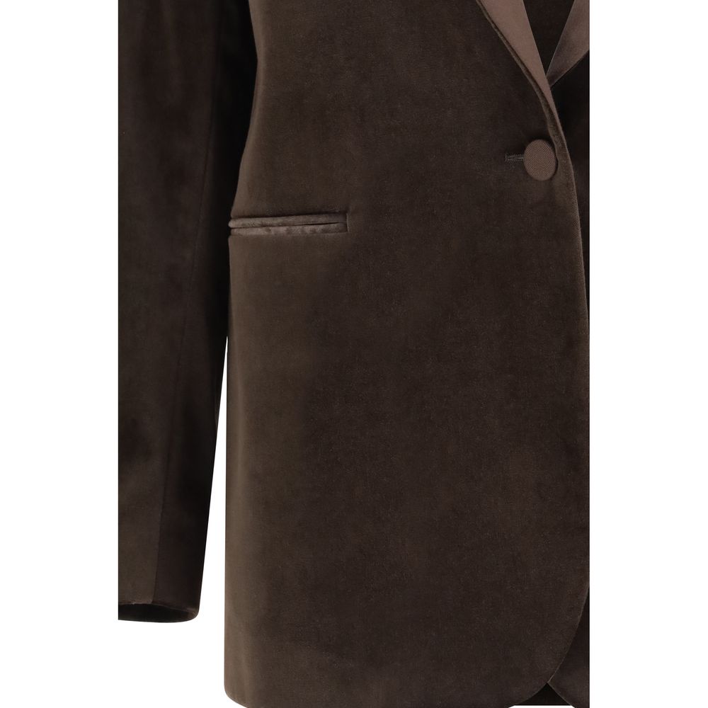 Blazer by Lardini for women in cotton modal velvet brown features an sartorial silhouette, showcasing a sophisticated and sartorial for a truly sartorial finish.