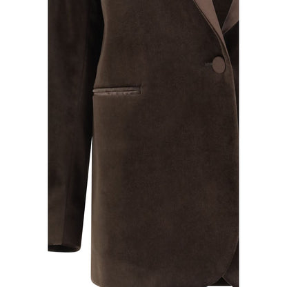 Blazer by Lardini for women in cotton modal velvet brown features an sartorial silhouette, showcasing a sophisticated and sartorial for a truly sartorial finish.