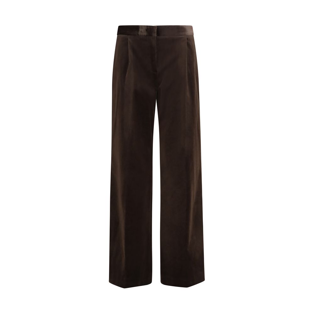 Pants by Lardini for women in cotton modal velvet brown features an understated silhouette, showcasing a sophisticated regular-fit & wide and long with a refined for an understated, polished aesthetic.