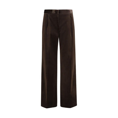 Pants by Lardini for women in cotton modal velvet brown features an understated silhouette, showcasing a sophisticated regular-fit & wide and long with a refined for an understated, polished aesthetic.