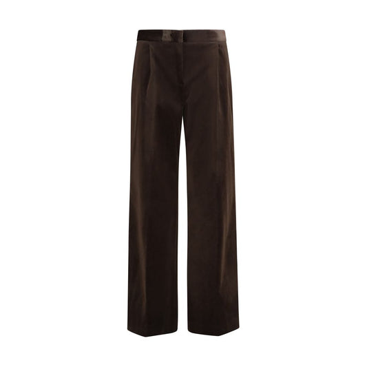Pants by Lardini for women in cotton modal velvet brown features an understated silhouette, showcasing a sophisticated regular-fit & wide and long with a refined for an understated, polished aesthetic.