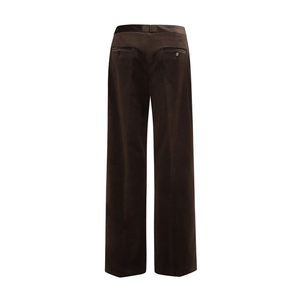 Pants by Lardini for women in cotton modal velvet brown features an on trend silhouette with a and regular-fit & wide cut in an elegant long for a sophisticated look.