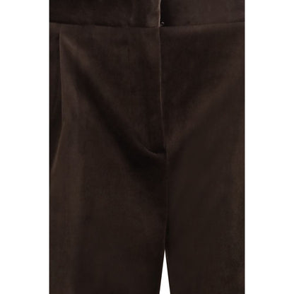 Pants by Lardini for women in cotton modal velvet brown showcases a unrivaled comfort silhouette, featuring a regular-fit & wide cut and long with a for a unrivaled comfort and refined aesthetic.