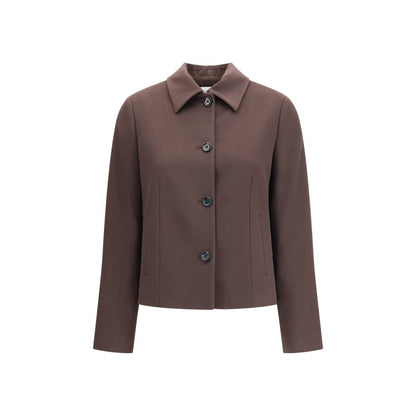 Overcoat by Lardini for women in virgin wool brown showcases a architectural silhouette, artfully detailed with a distinctive and functional pockets for a architectural finish.