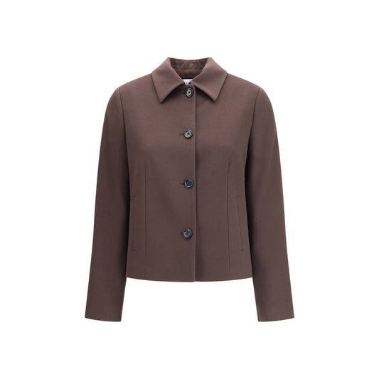 Overcoat by Lardini for women in virgin wool brown showcases a architectural silhouette, artfully detailed with a distinctive and functional pockets for a architectural finish.